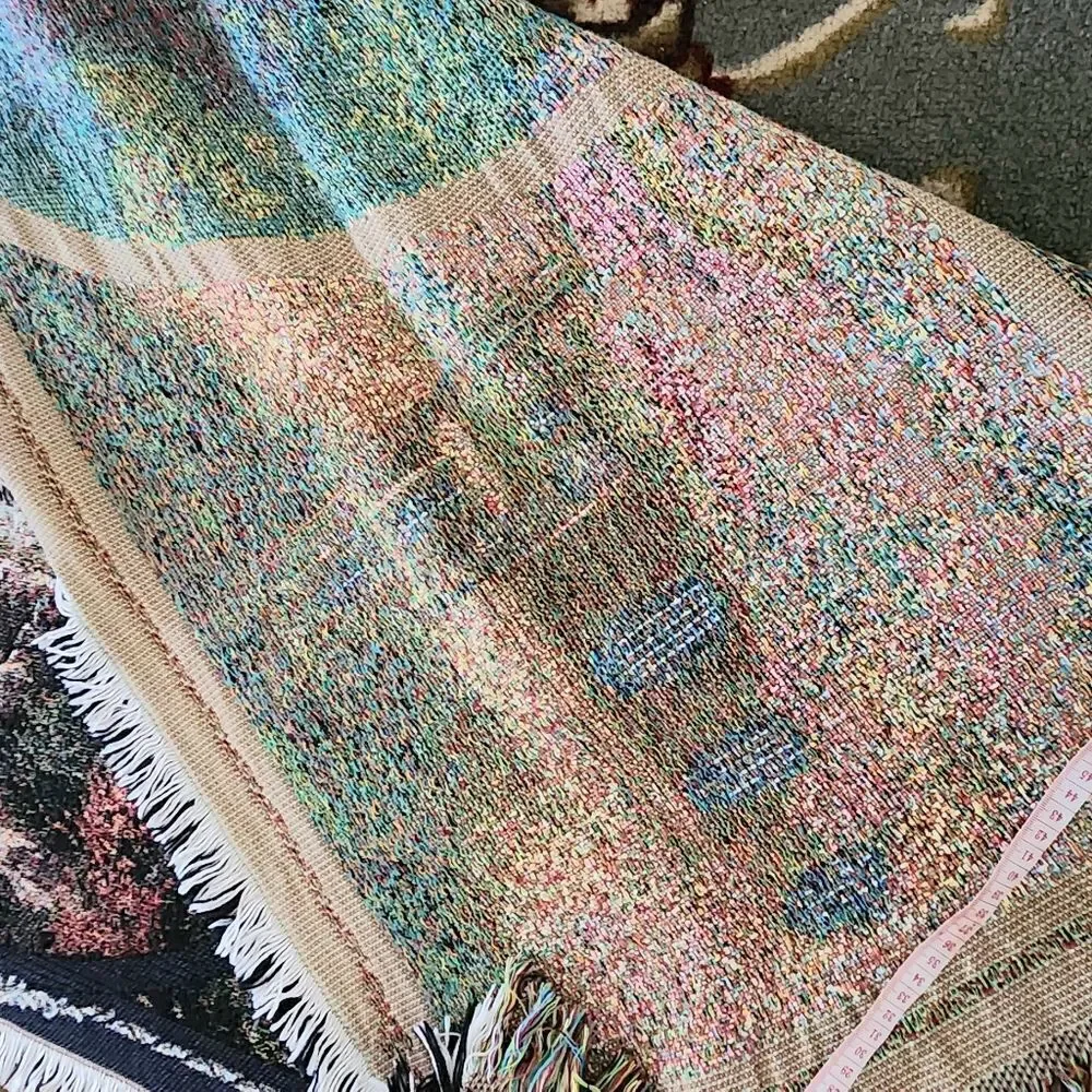 Thomas Kinkade Christmas Blanket Throw Woven Afghan Cross, Church, Sleigh 64x45